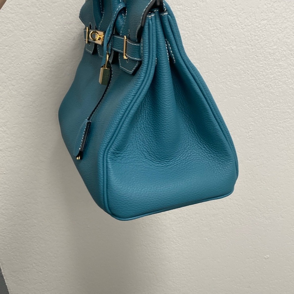 30cm blue Jean Togo genuine leather top handle Handbag bk30 b k 30 - Picture 4 of 7
